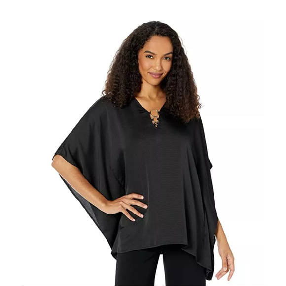 MICHAEL Michael Kors Women's Satin Handkerchief-Hem Black Size S/M 12506 - Picture 1 of 2